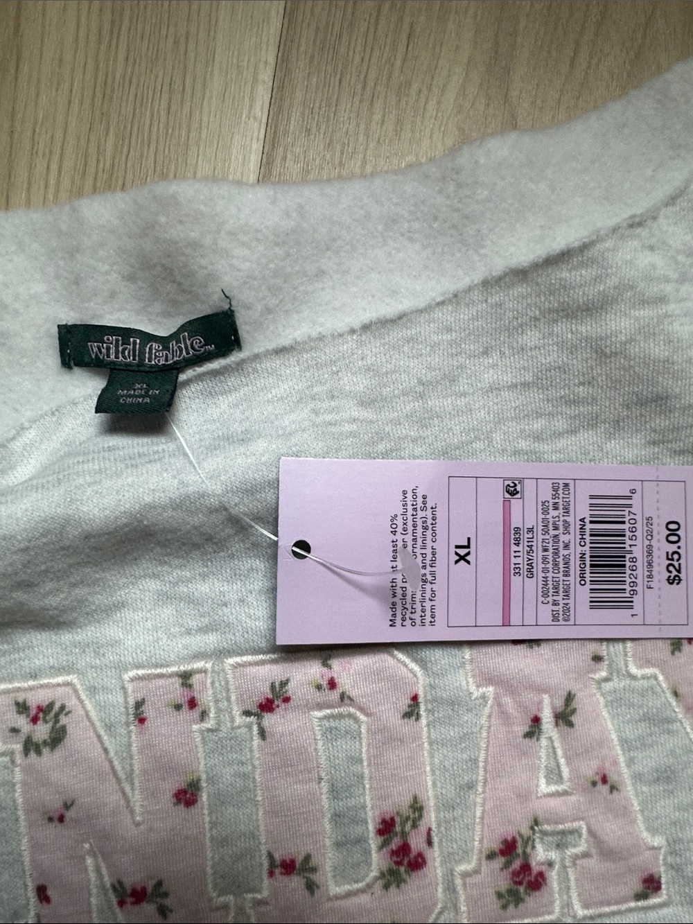 wild fable Light Gray Sweatshirt with Pink Floral Appliqué - Picture 2 of 4